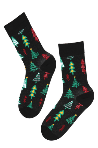 UNDER TREE black cotton socks with Christmas trees