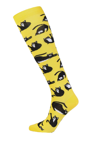 FURRY yellow knee-highs with cats