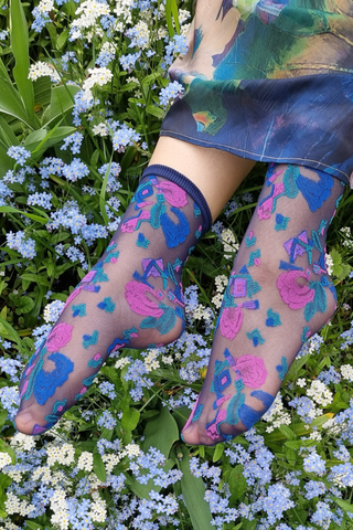 GIOVANNA thin blue socks with a colorful pattern