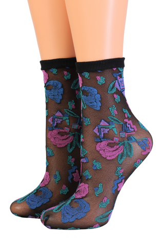 GIOVANNA black sheer socks with a beautiful pattern