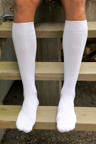 KRISS white cotton knee highs for men