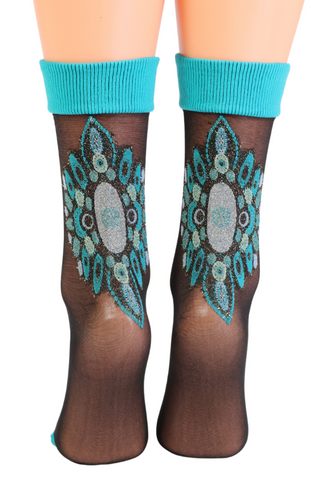 DALILA black thin socks with a glittering pattern