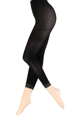 EGLE black leggings for women with black lace trim