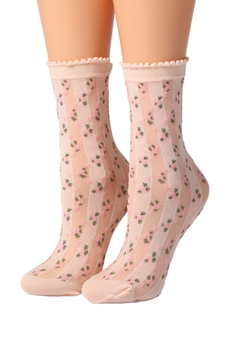 ROSITA sheer pink socks with flowers